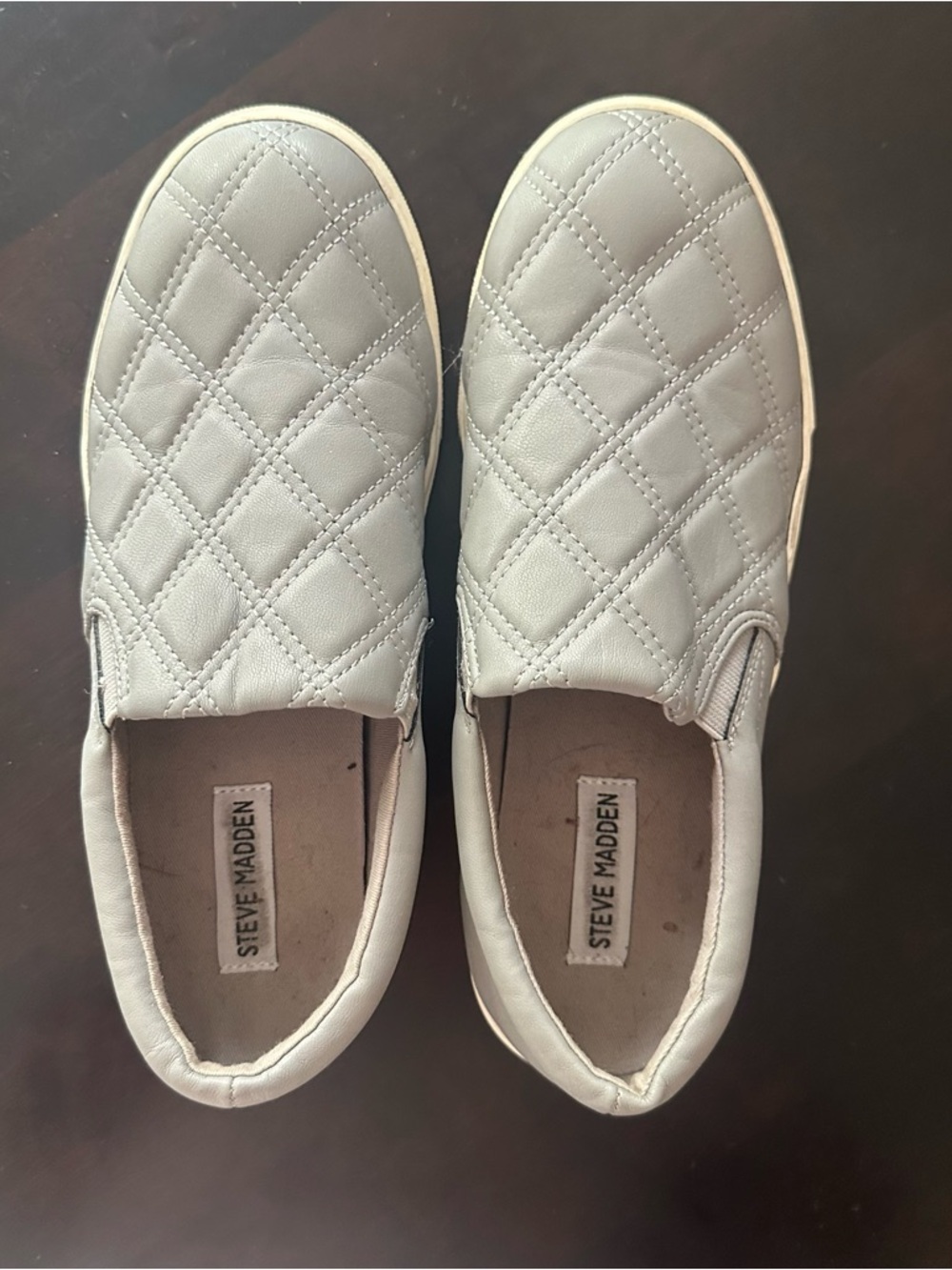 Steve Madden Quilted Slip-On Sneakers in Light Grey, Size 9